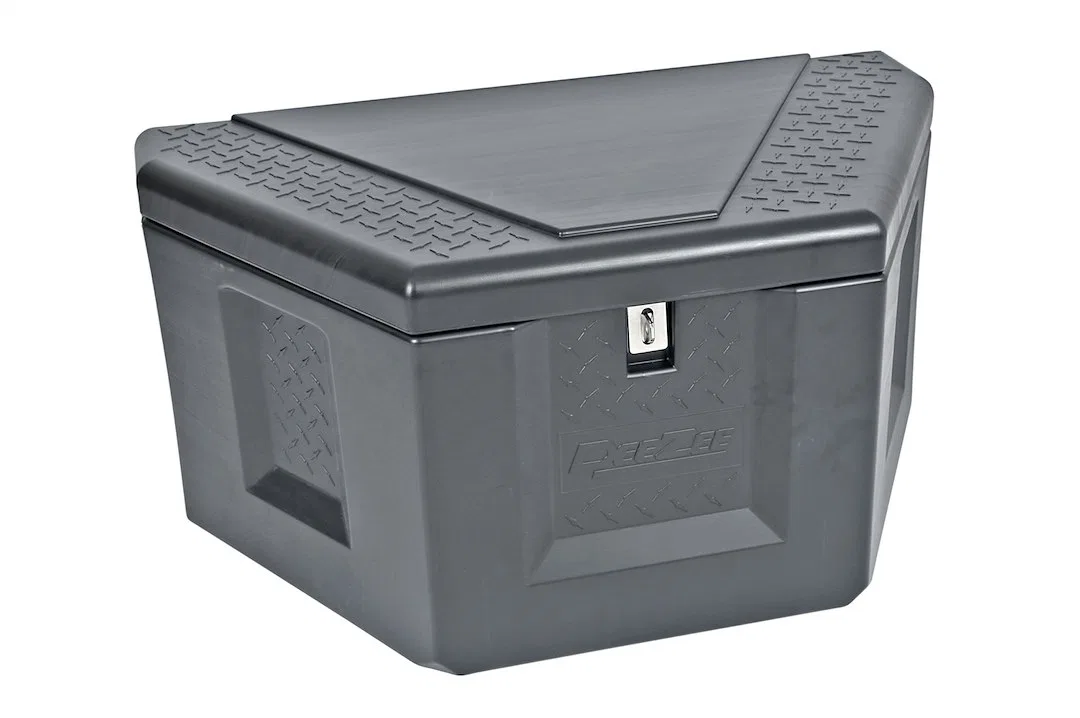 DZ91717P – DEE ZEE Tool Box, Triangle Trailer Single Lid Diamond Tread Black Plastic 36 Inch (Back)/18.25 Inch (Front...